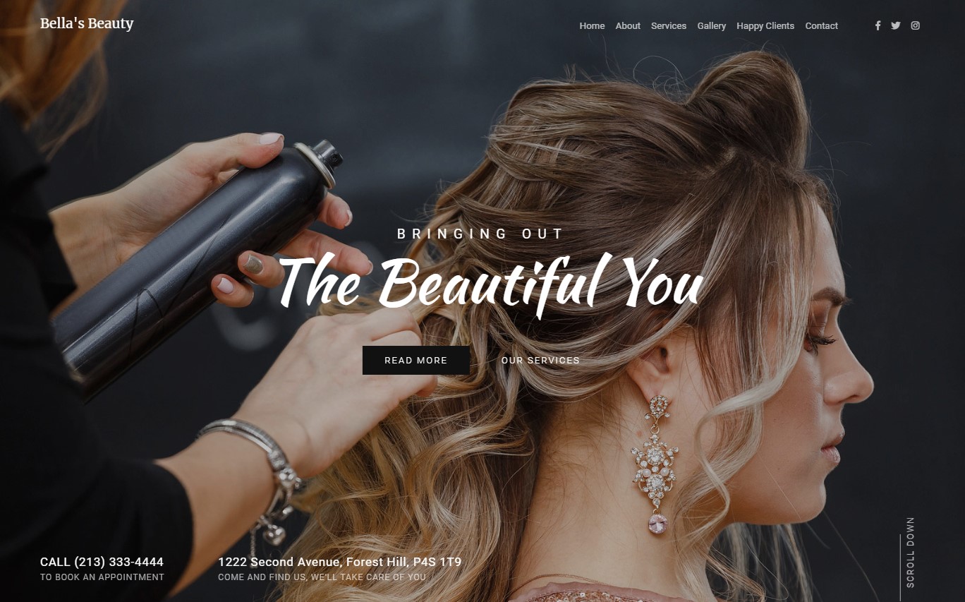 Free website for hair and beauty salon, professionally customized for your small business.
