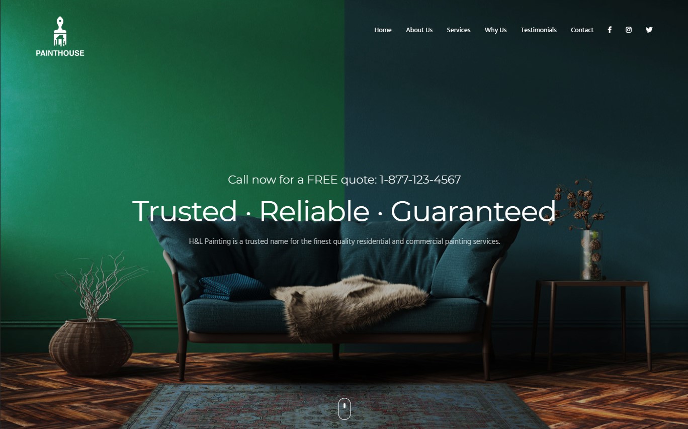 Free website for residential painter, professionally customized for your small business.